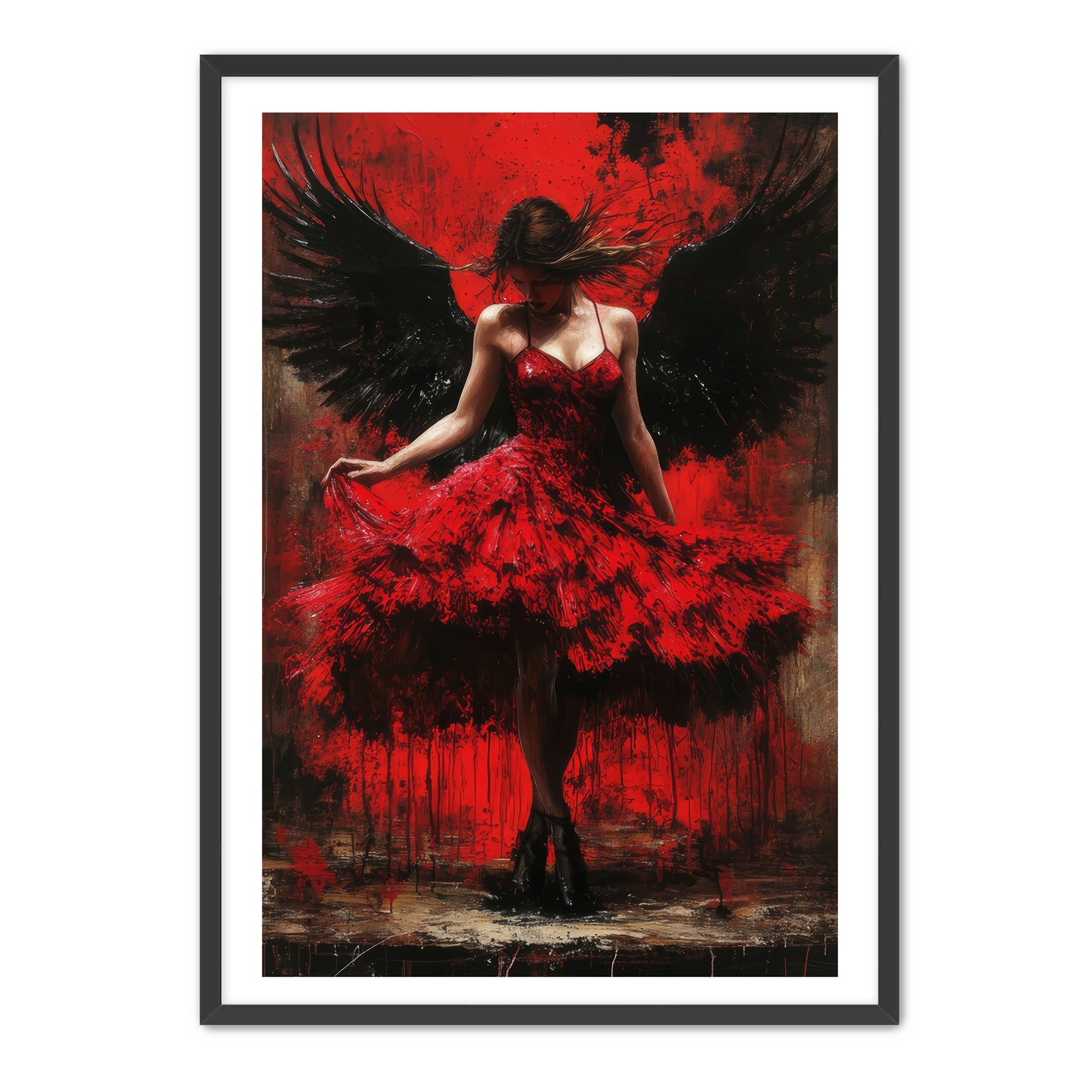 Angel in Red Dress Painting