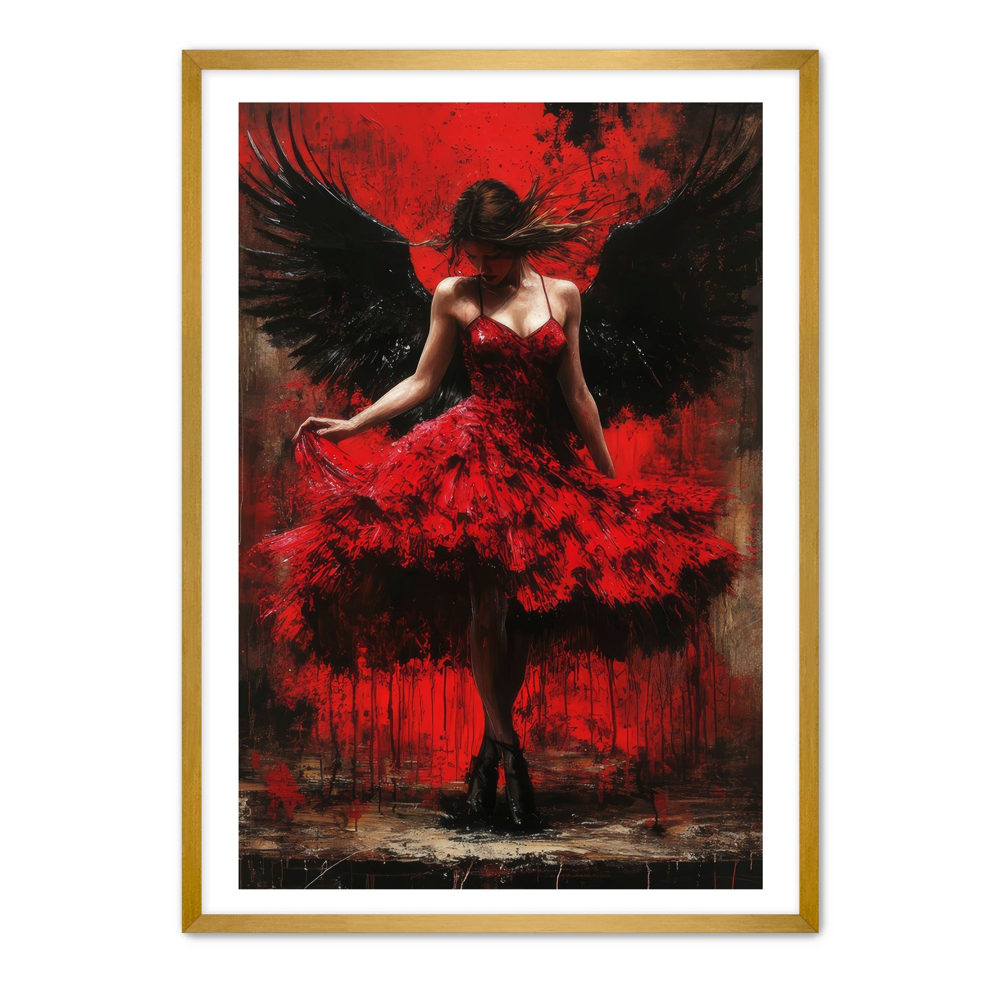 Angel in Red Dress Painting