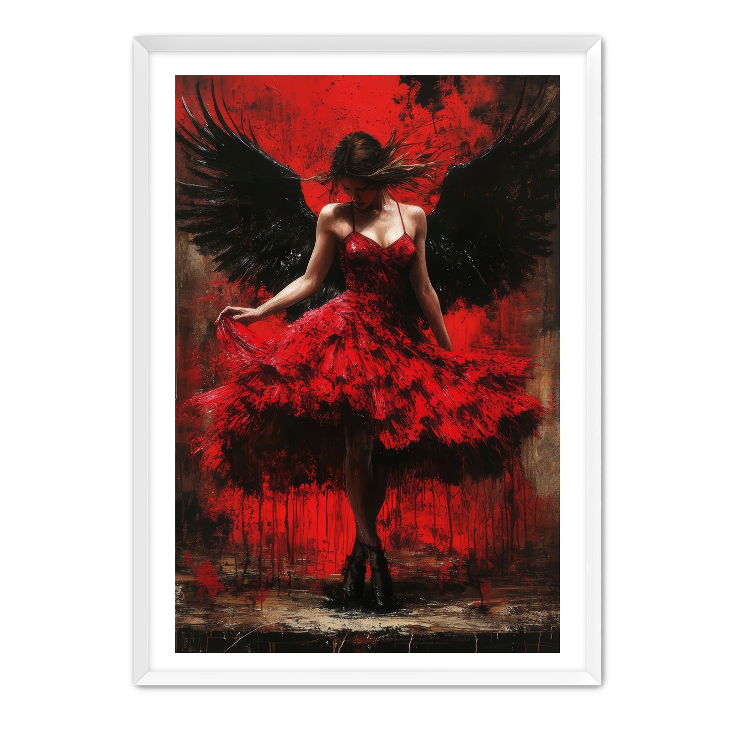 Angel in Red Dress Painting