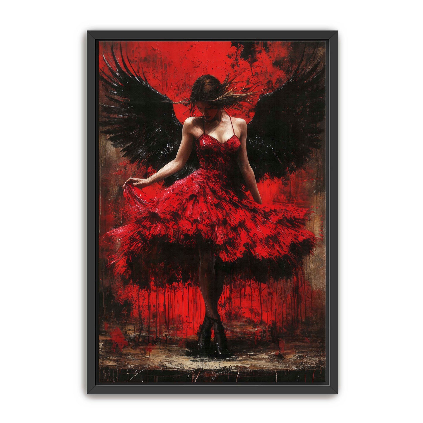 Angel in Red Dress Painting