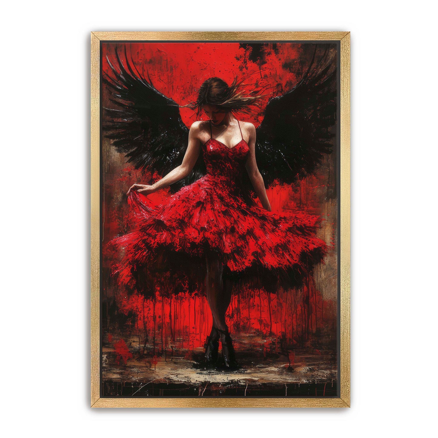 Angel in Red Dress Painting