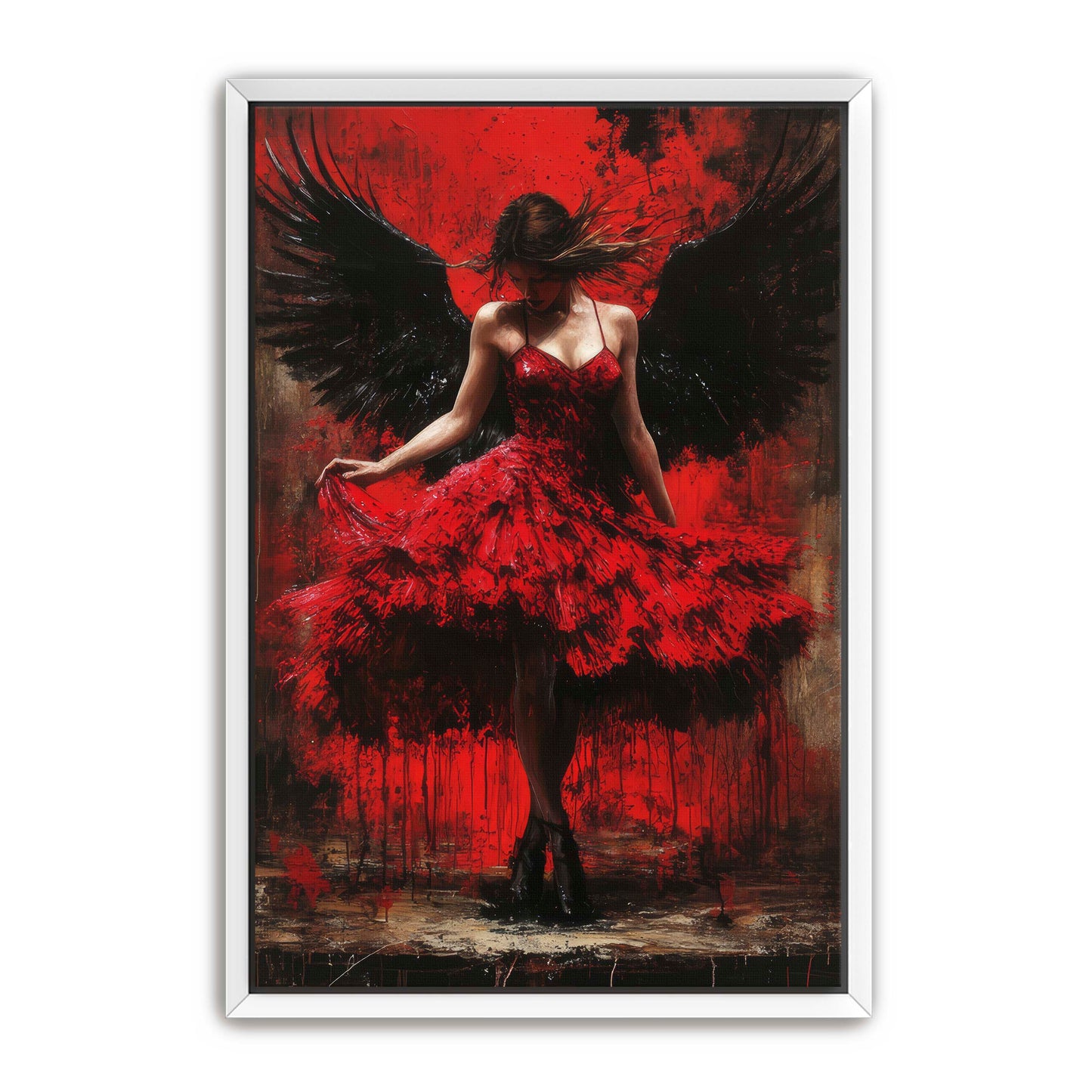 Angel in Red Dress Painting
