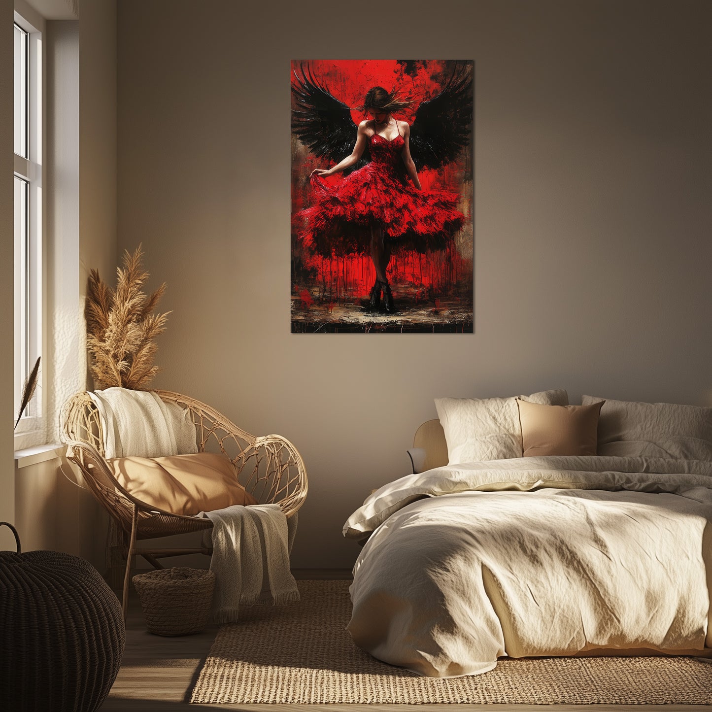 Angel in Red Dress Painting