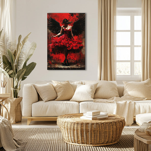 Angel in Red Dress Painting