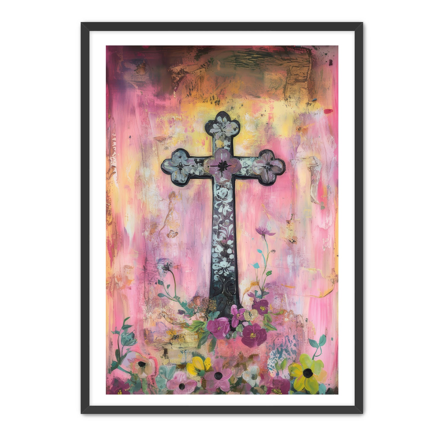 Christian Cross with Flowers