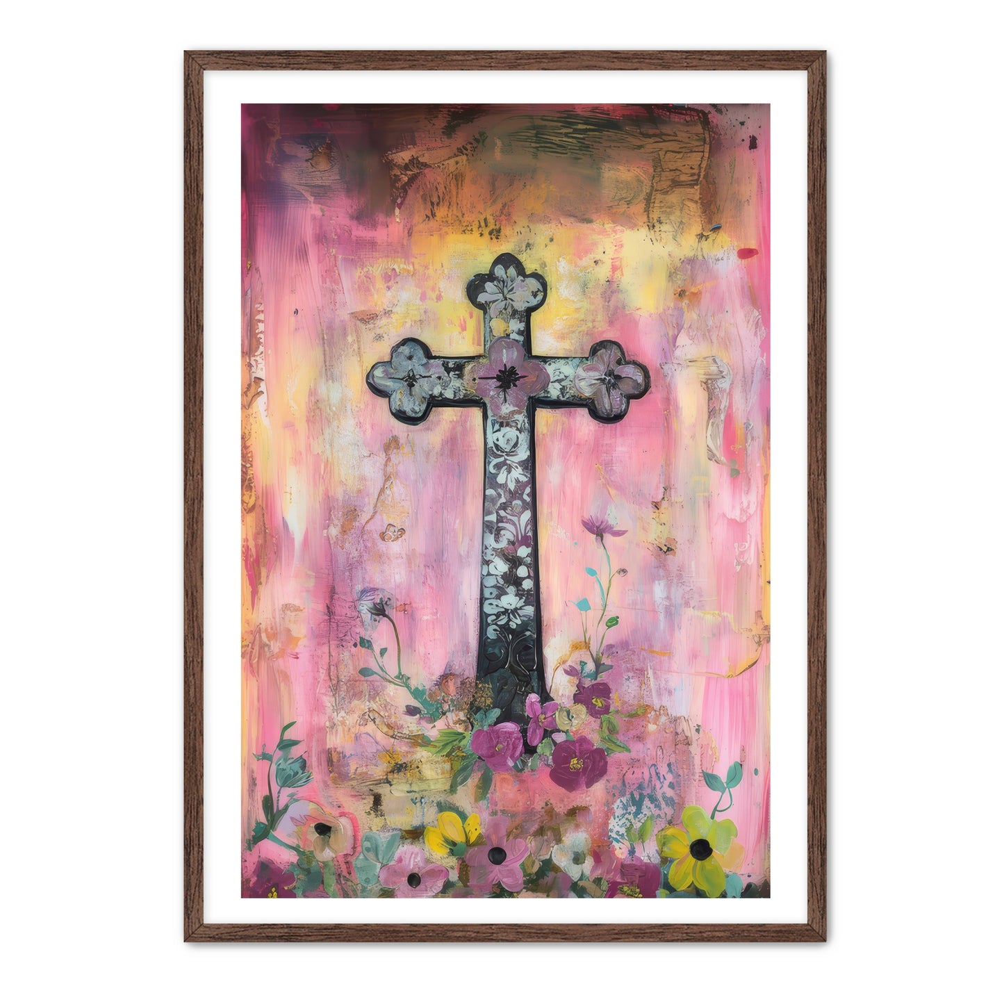 Christian Cross with Flowers