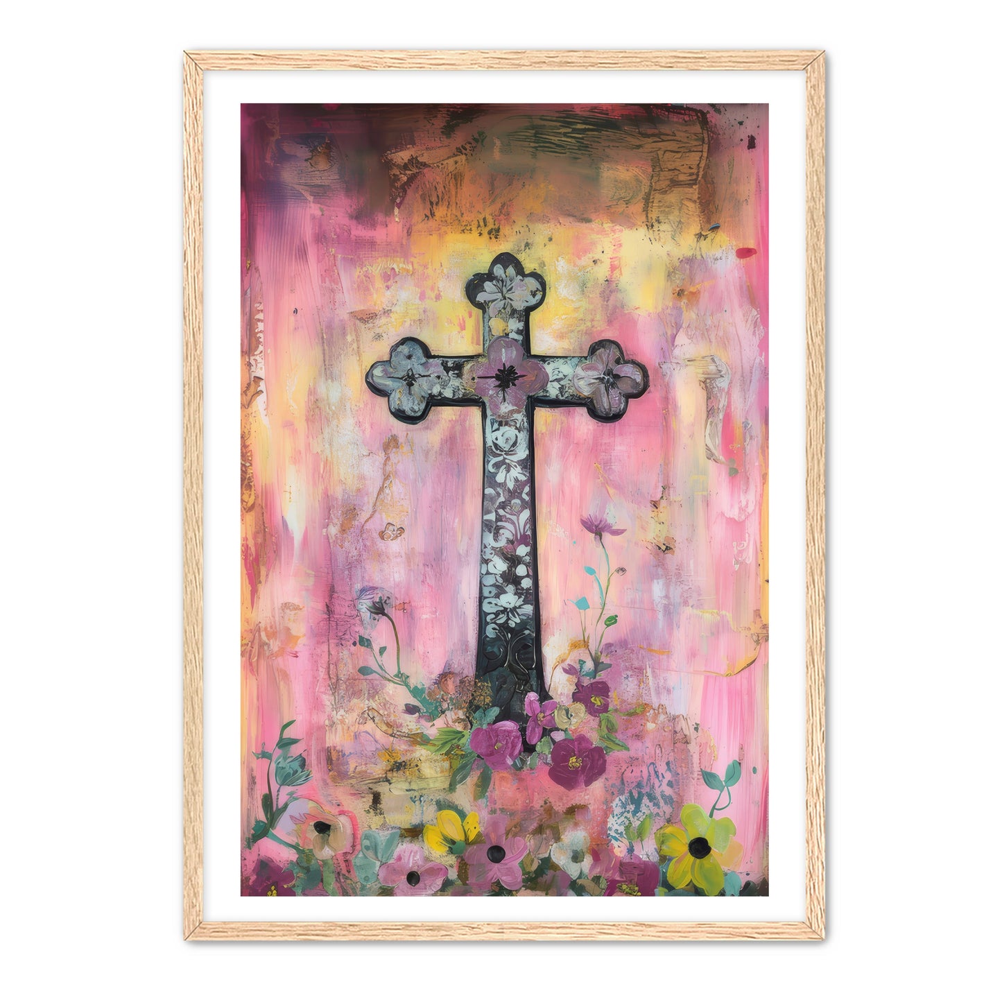 Christian Cross with Flowers