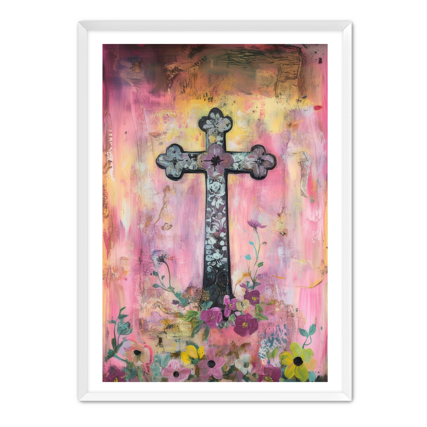 Christian Cross with Flowers