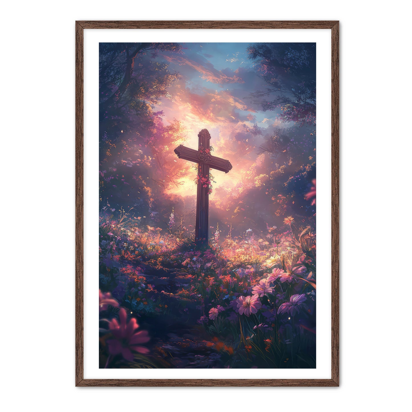 Christian Cross with Pink Flowers