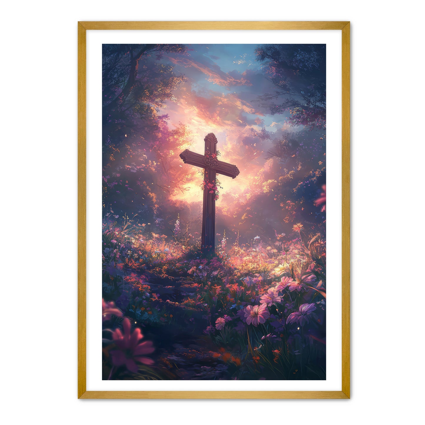 Christian Cross with Pink Flowers