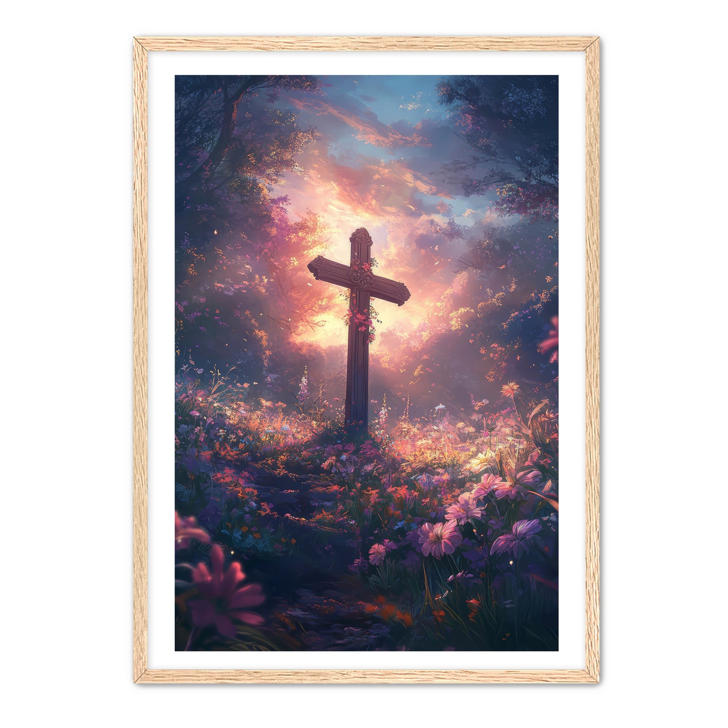 Christian Cross with Pink Flowers
