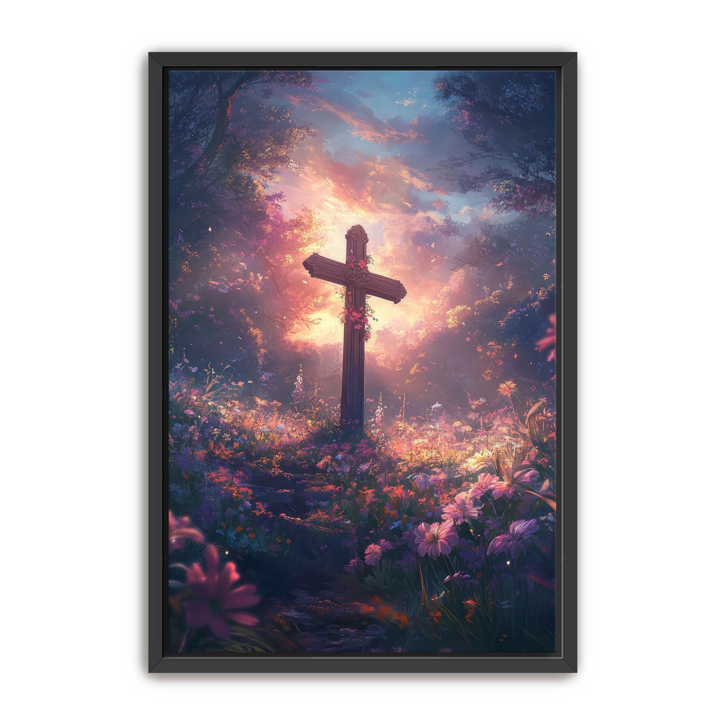Christian Cross with Pink Flowers