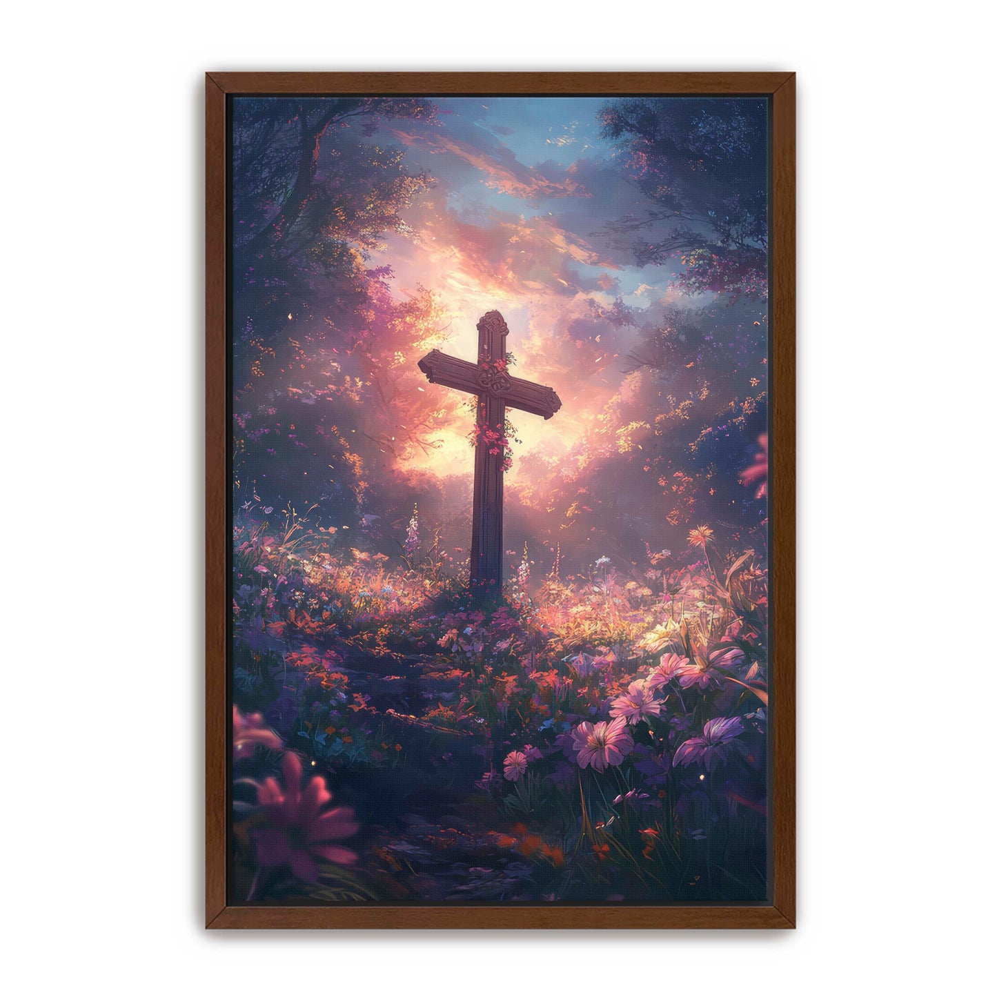 Christian Cross with Pink Flowers