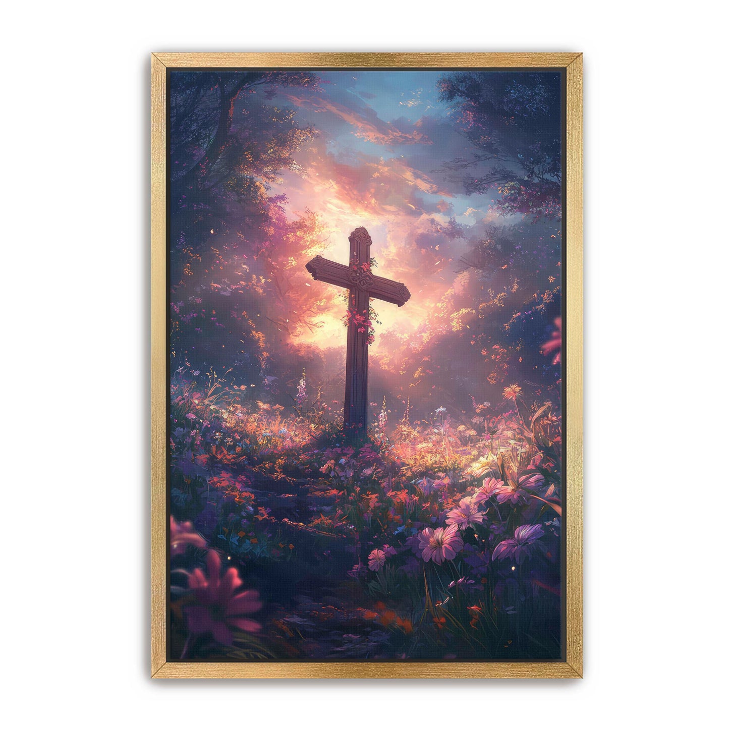 Christian Cross with Pink Flowers