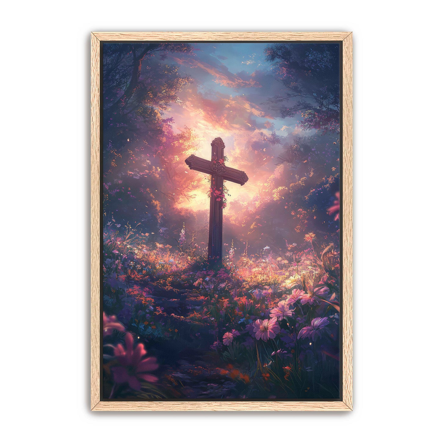 Christian Cross with Pink Flowers