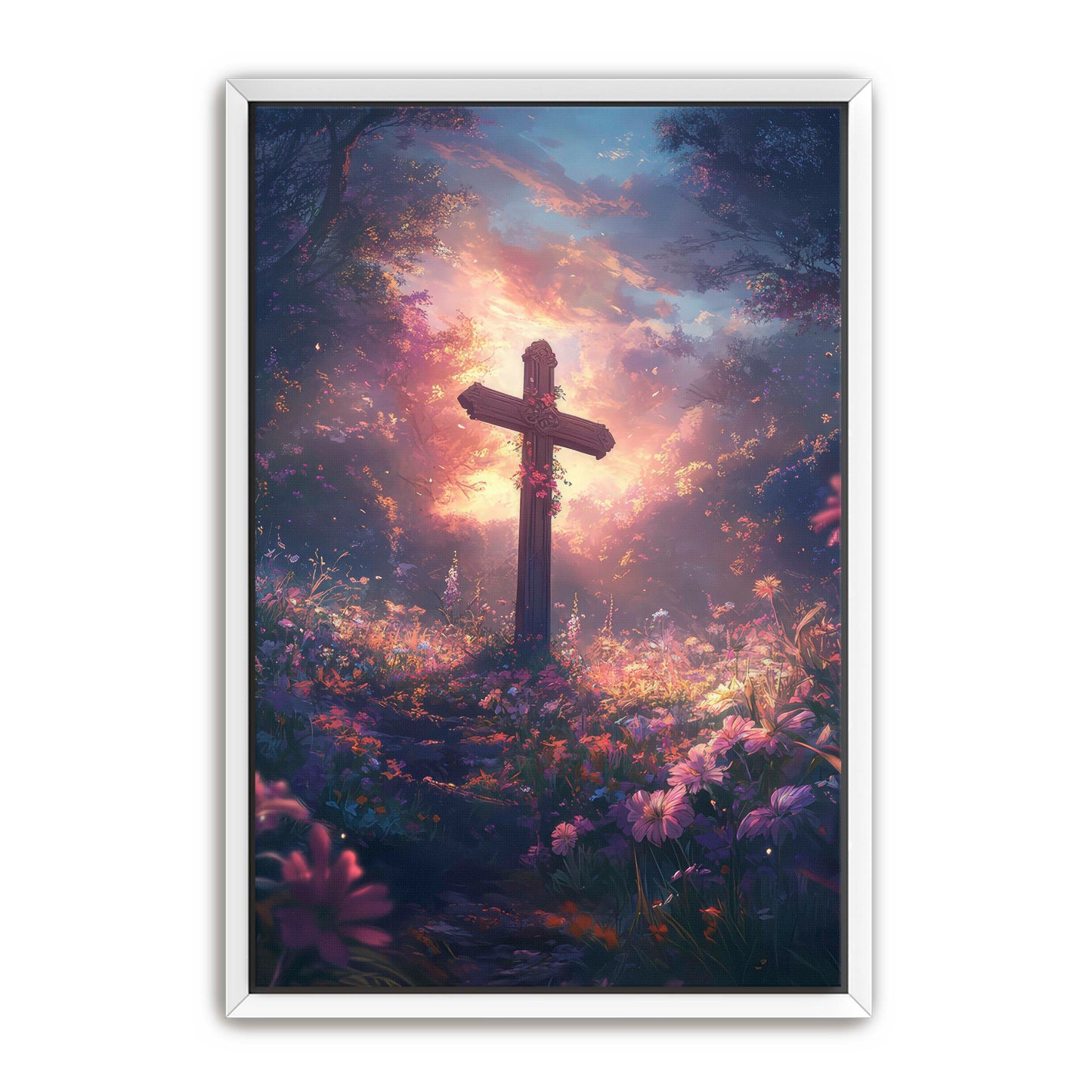 Christian Cross with Pink Flowers