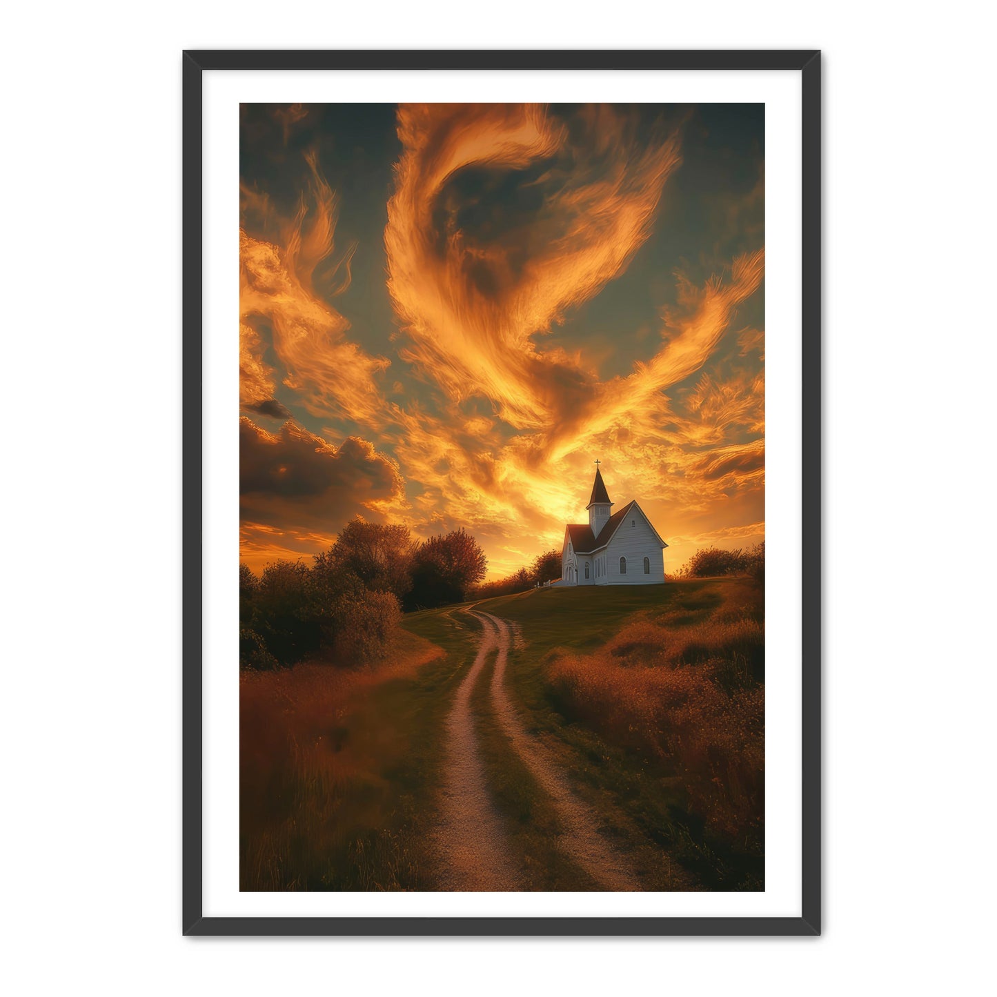 Church at Sunset in Country