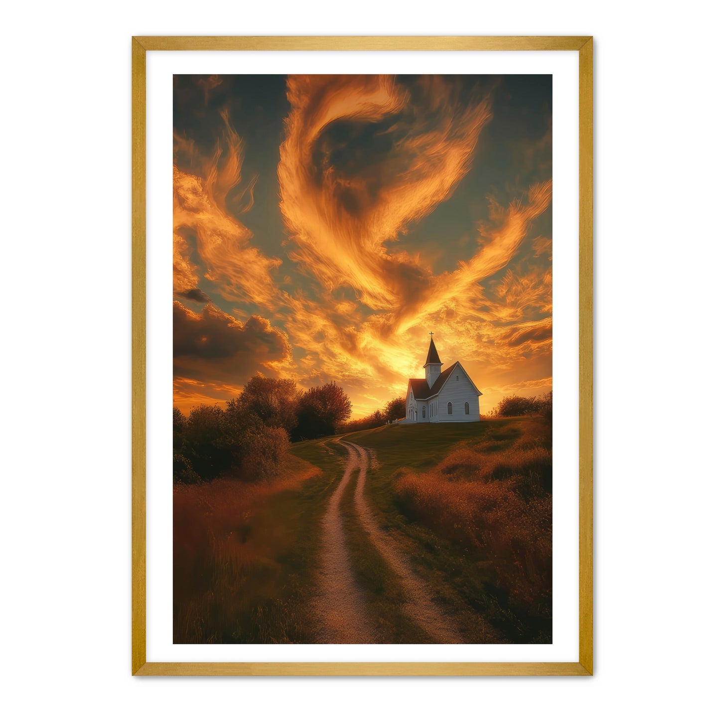 Church at Sunset in Country