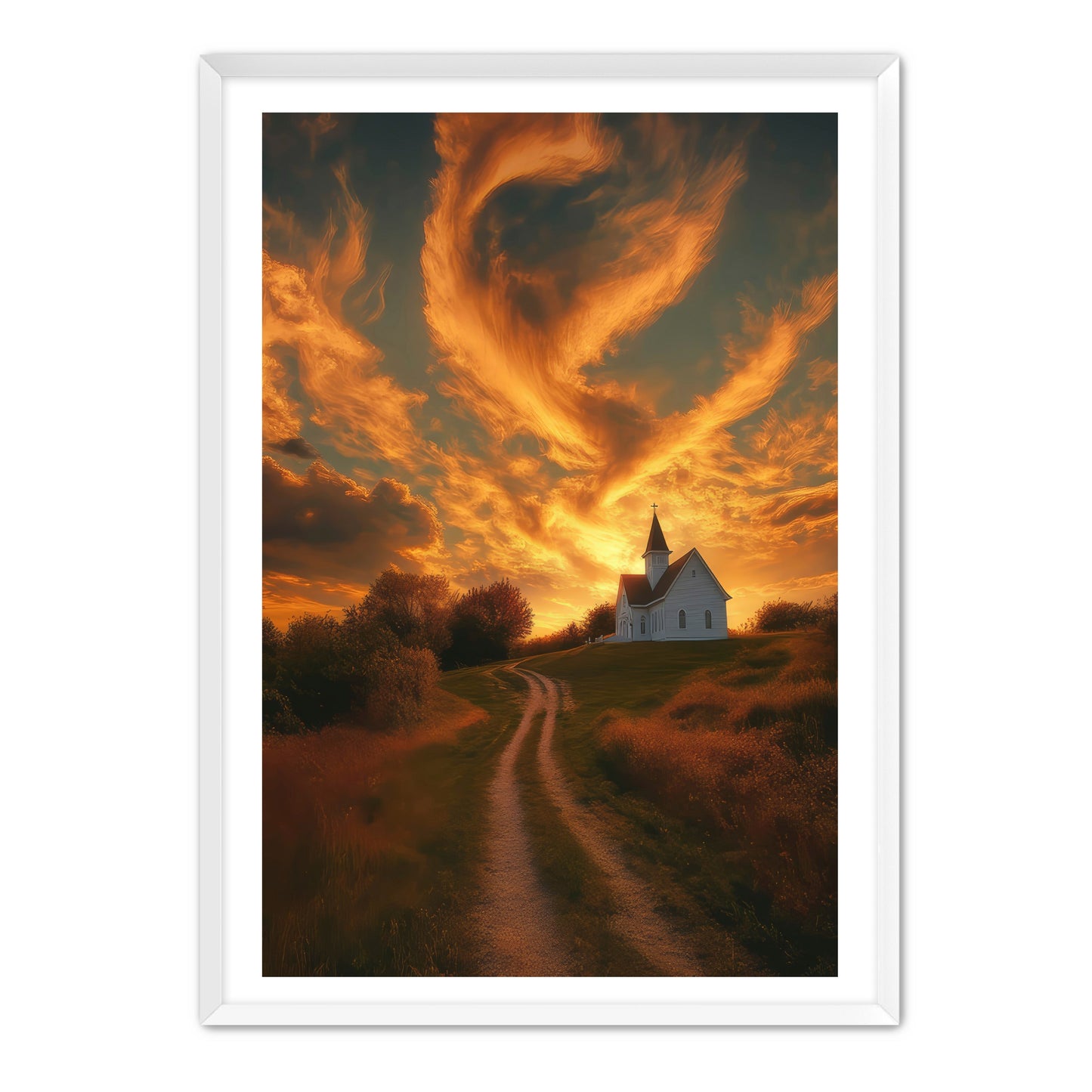 Church at Sunset in Country