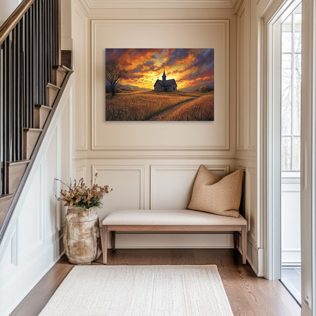 Church in Field at Sunset
