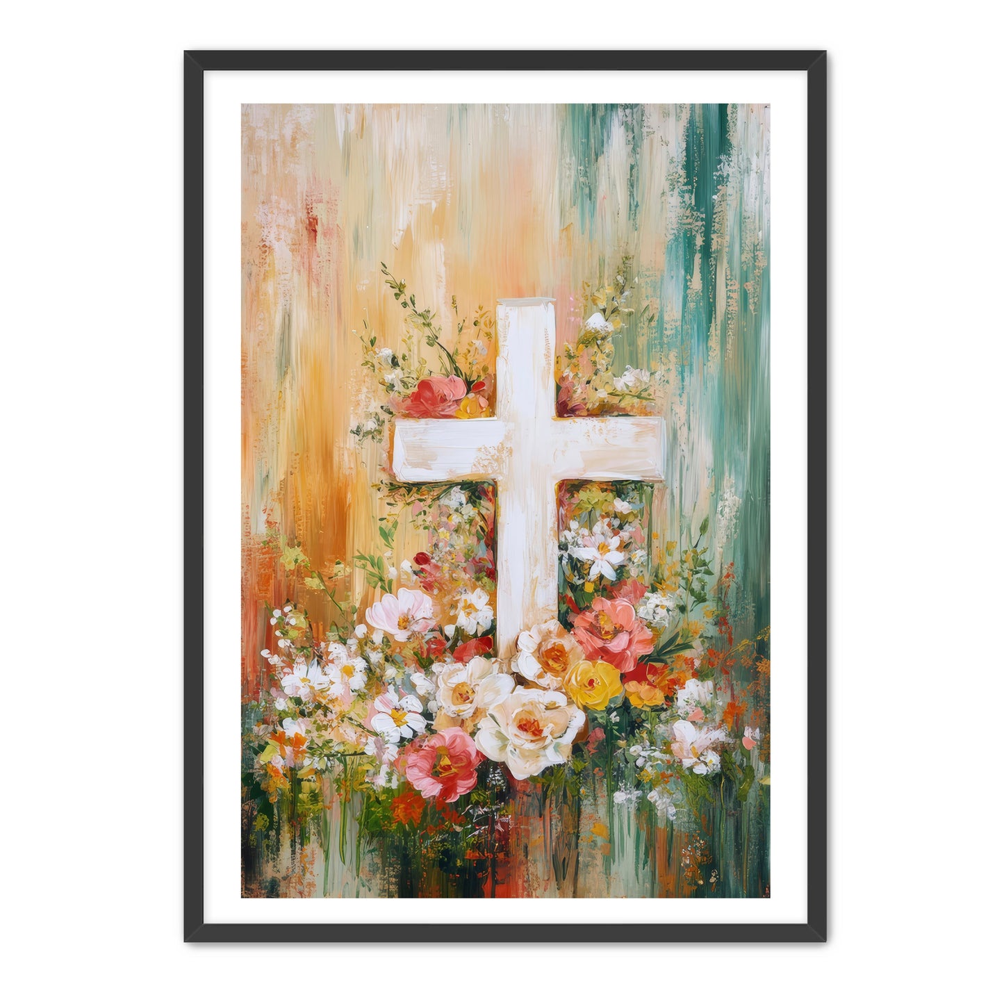 Cross Painting with Burst of Flowers