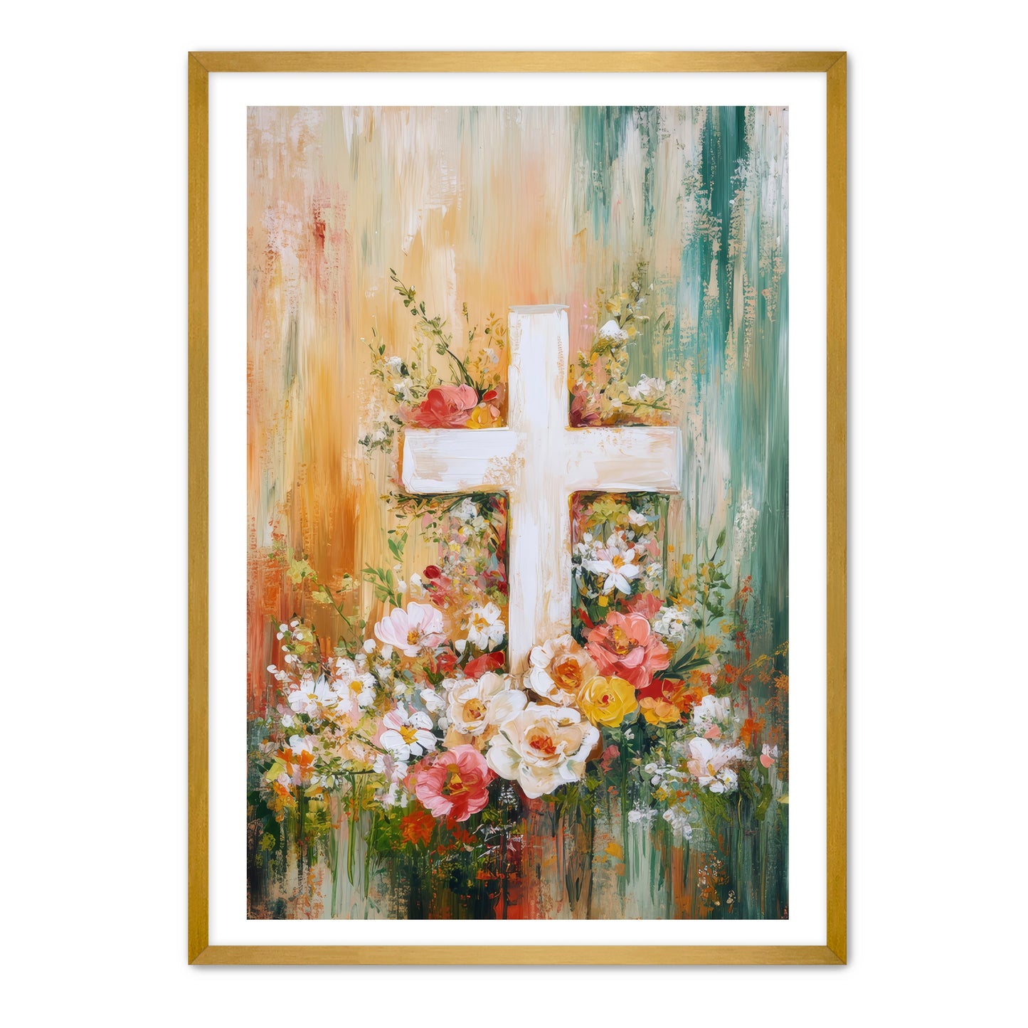 Cross Painting with Burst of Flowers