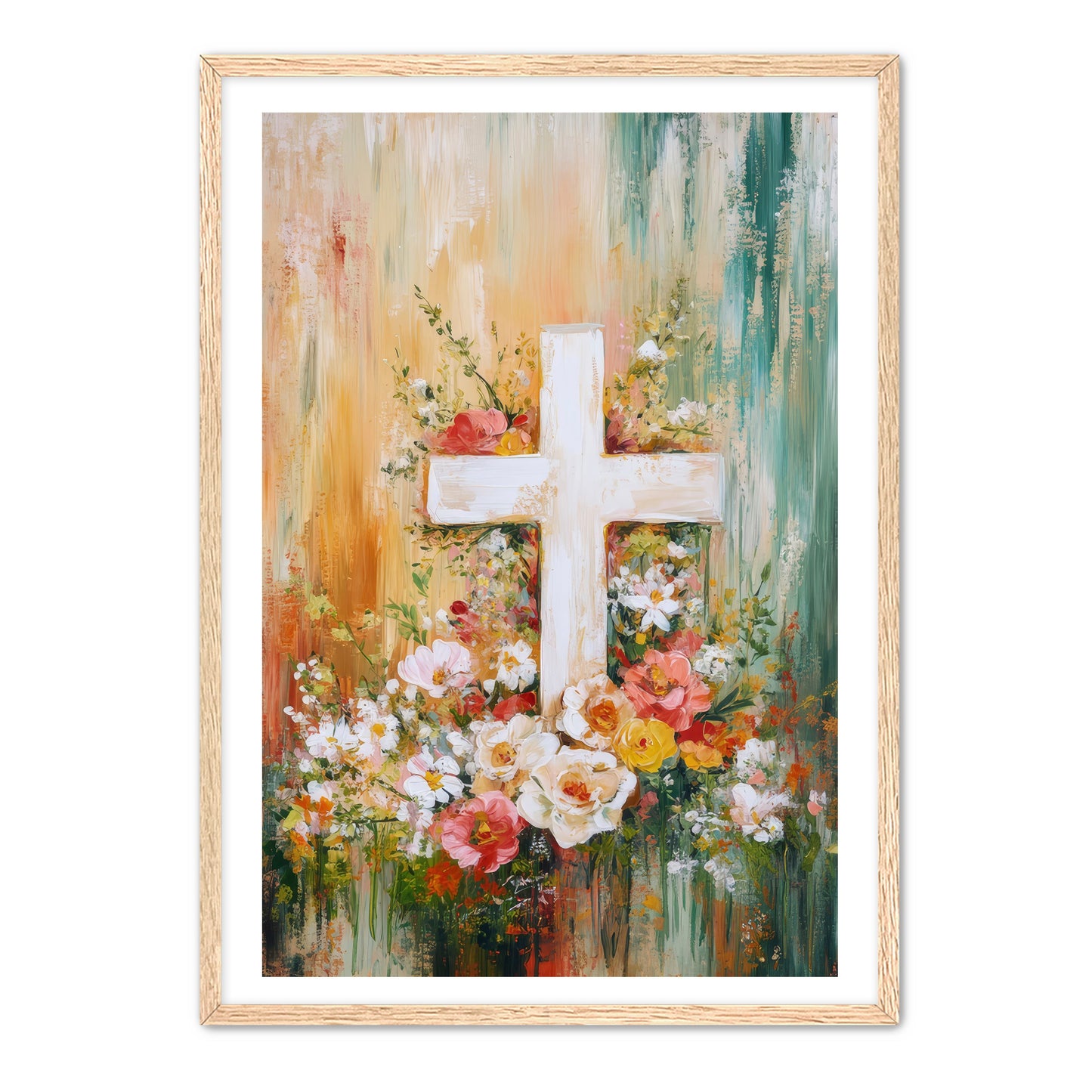 Cross Painting with Burst of Flowers