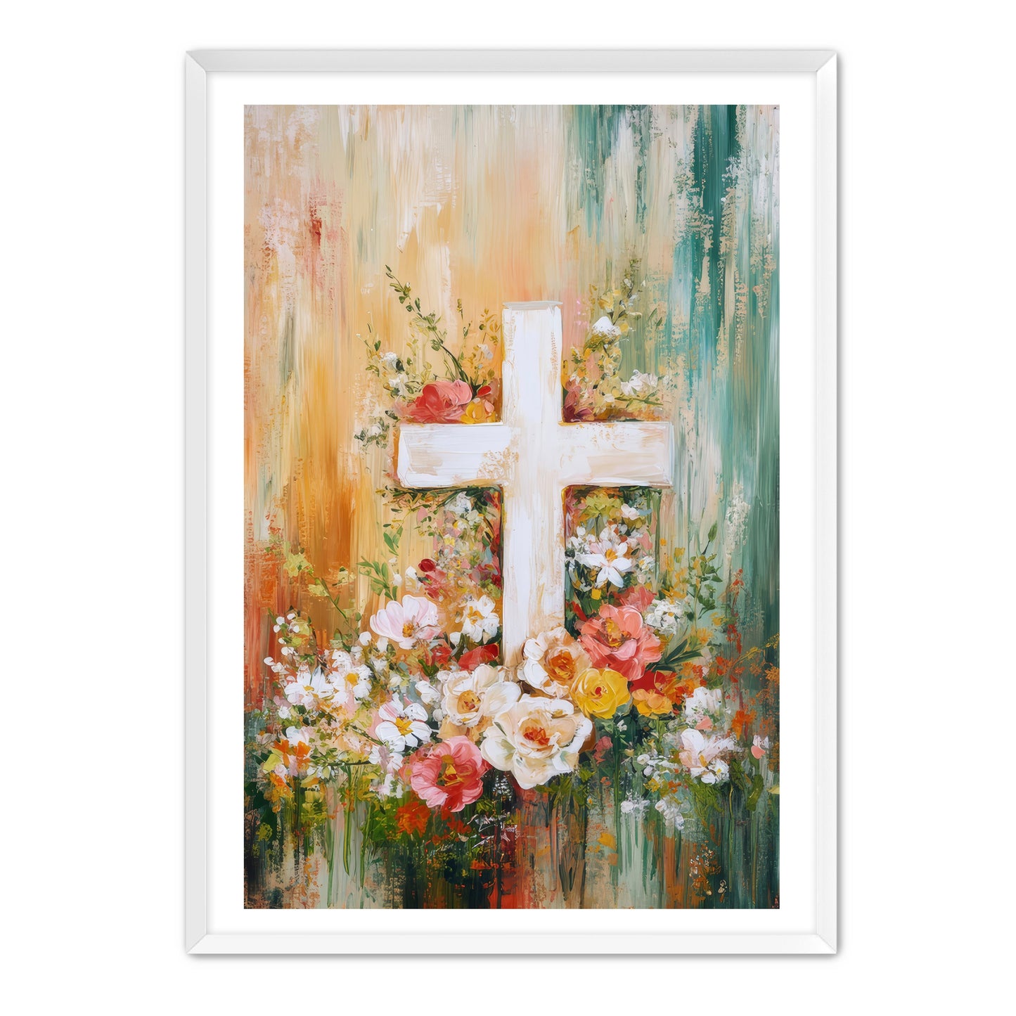 Cross Painting with Burst of Flowers
