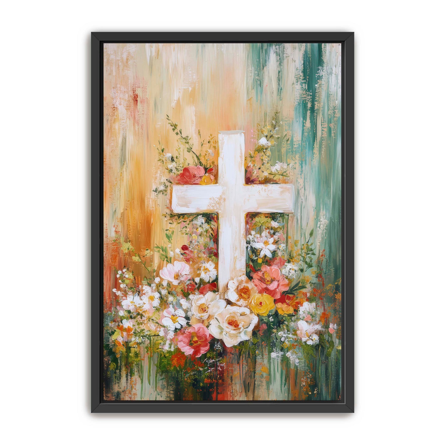 Cross Painting with Burst of Flowers