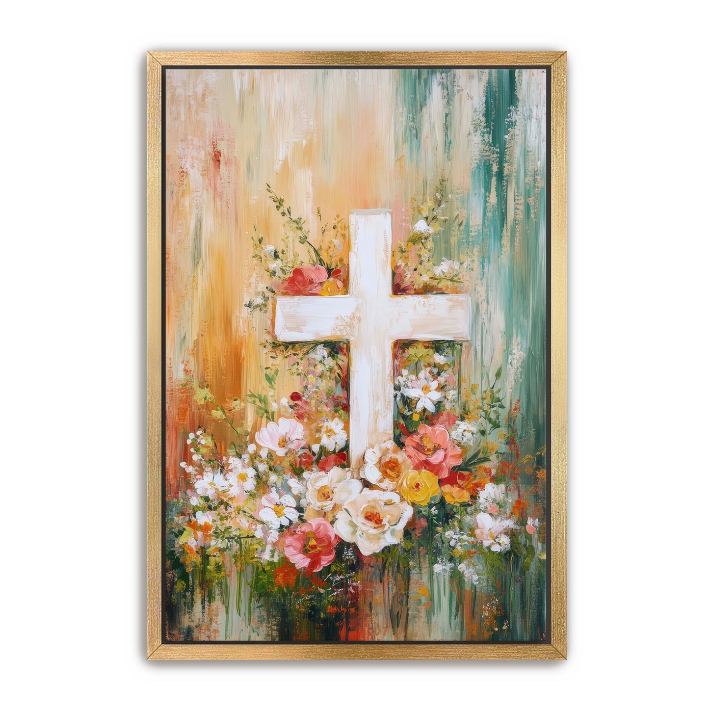 Cross Painting with Burst of Flowers
