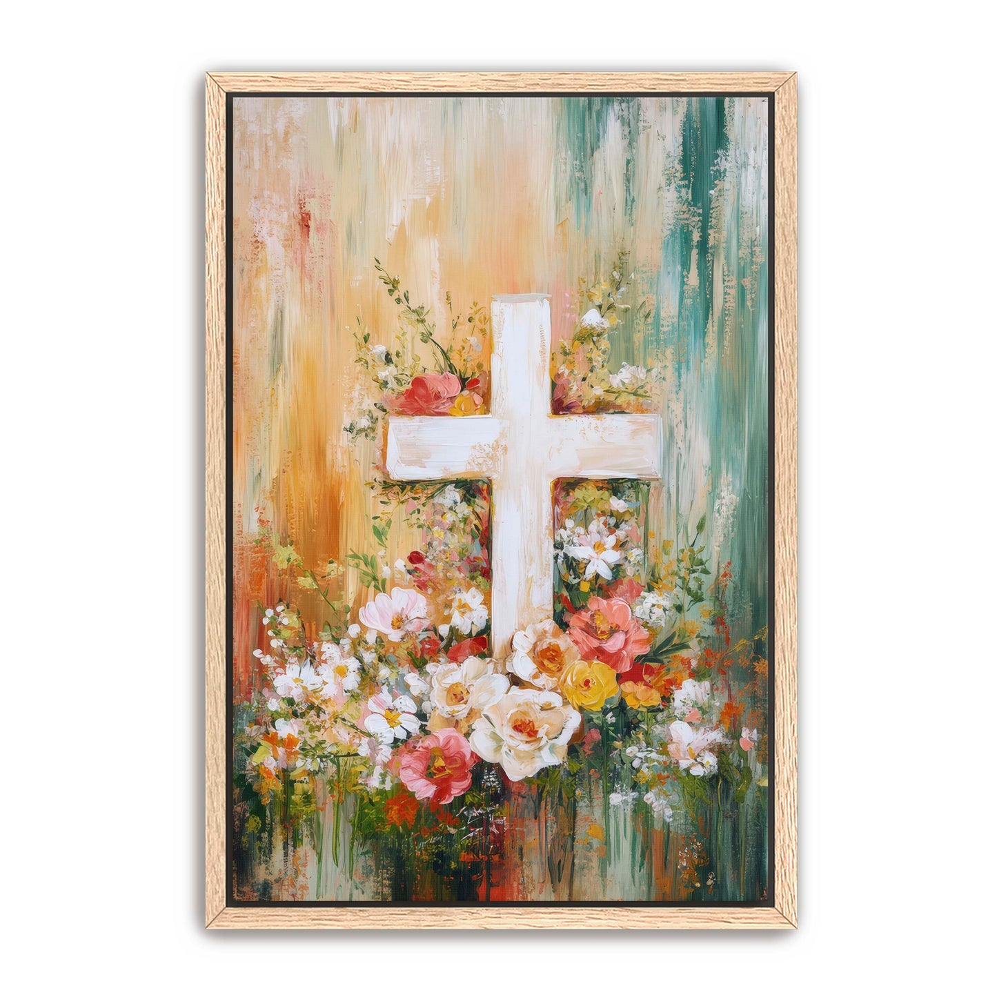 Cross Painting with Burst of Flowers