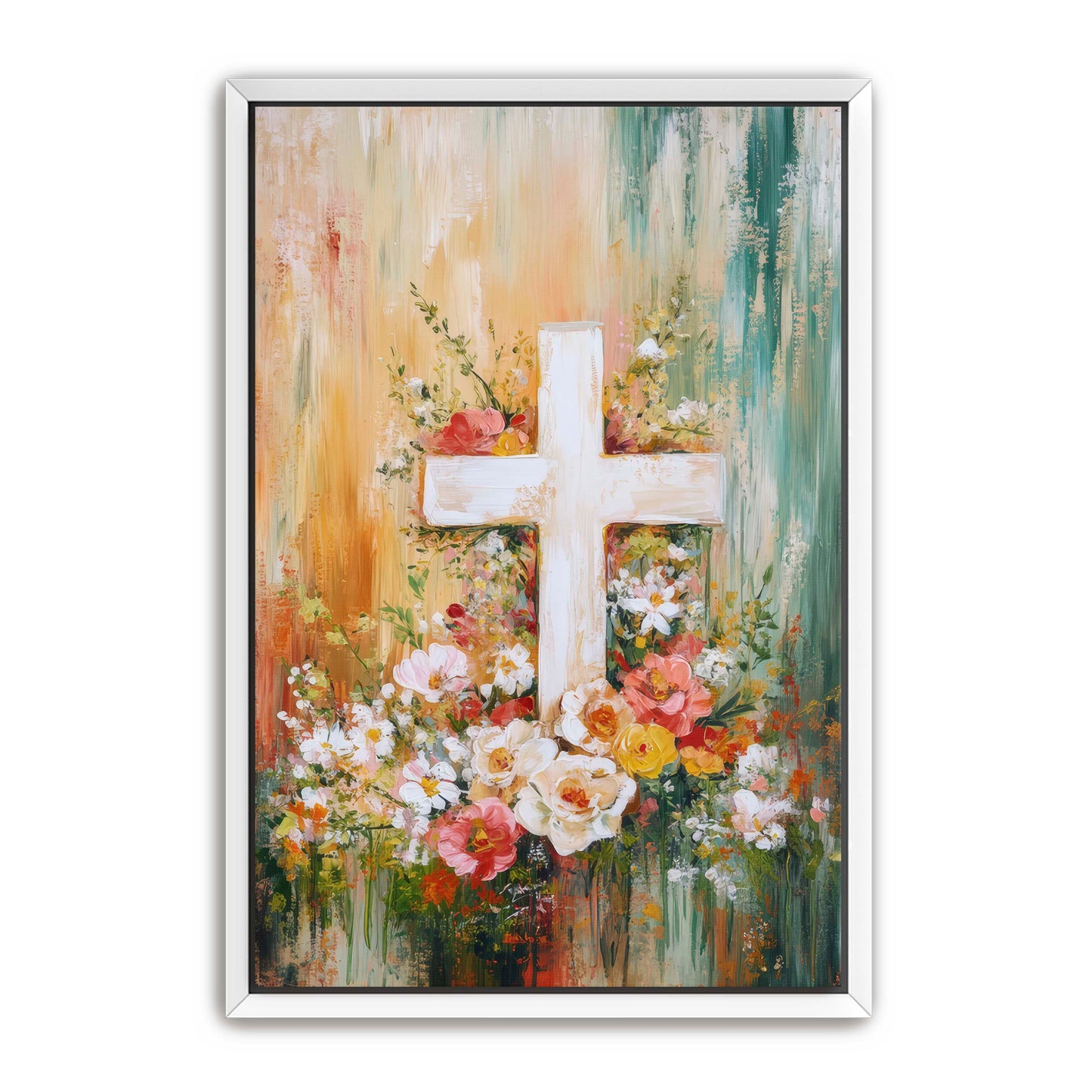 Cross Painting with Burst of Flowers