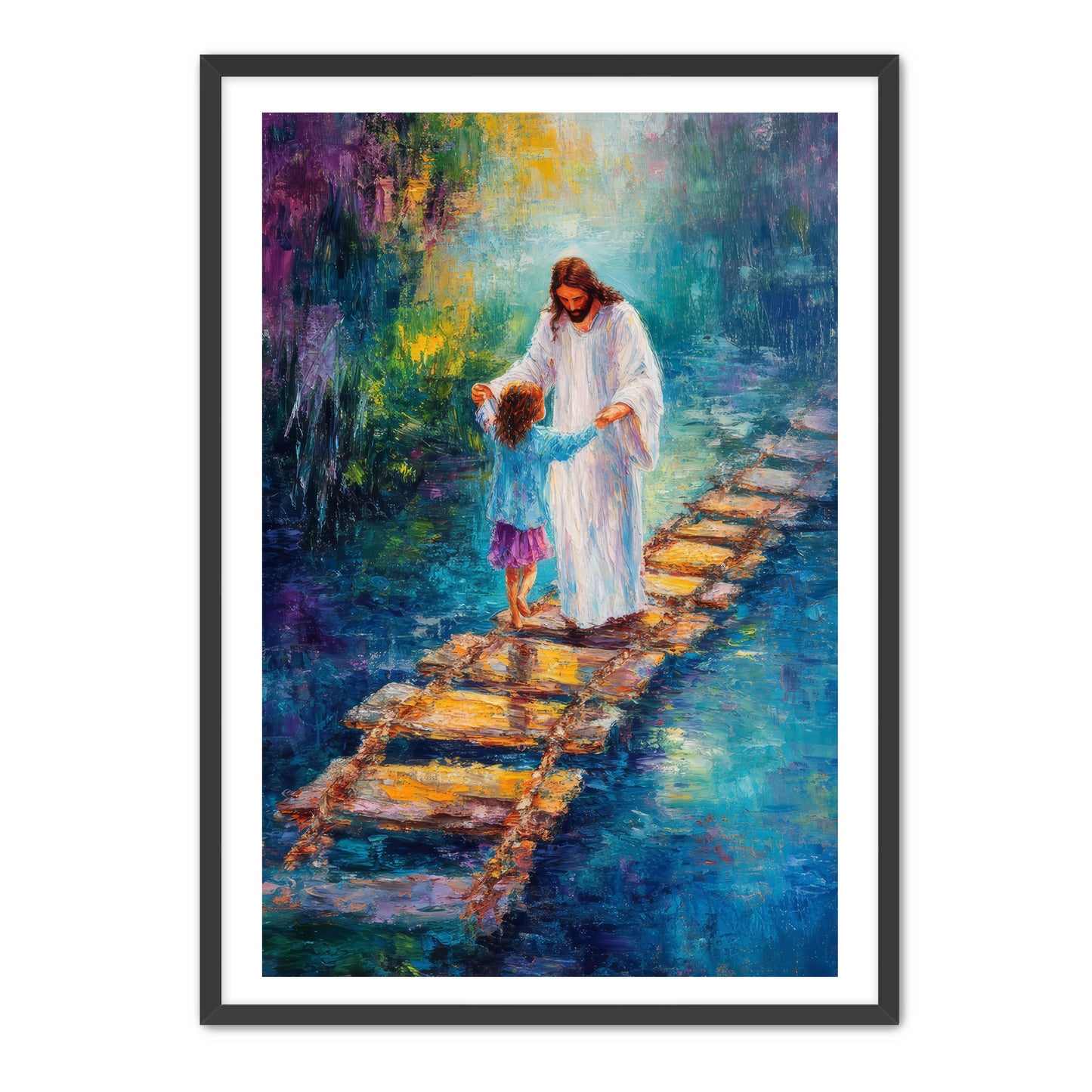 Jesus Guiding Child on Bridge