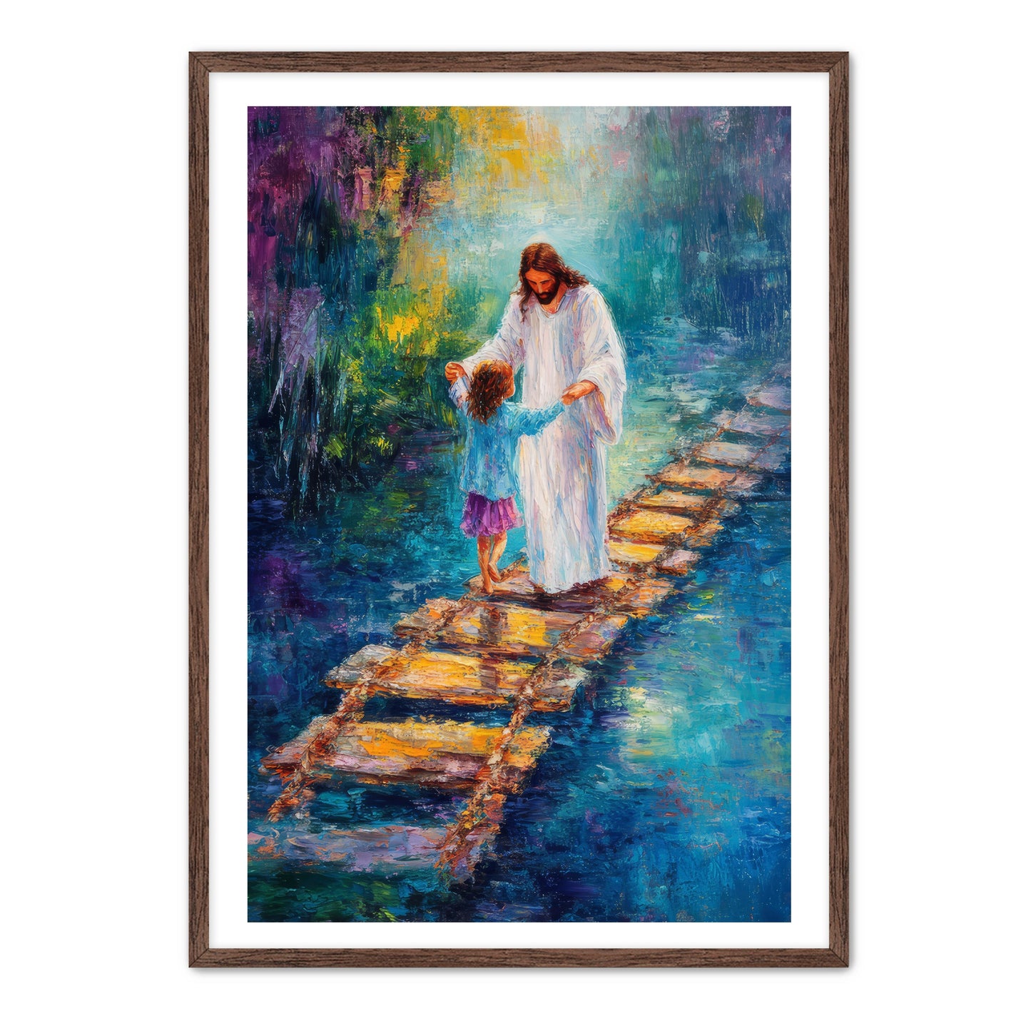 Jesus Guiding Child on Bridge