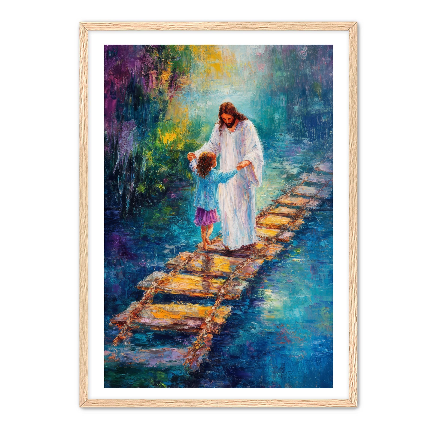 Jesus Guiding Child on Bridge