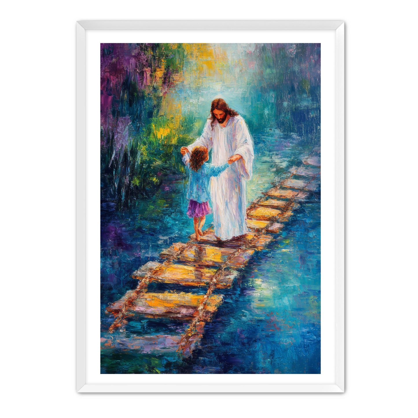 Jesus Guiding Child on Bridge