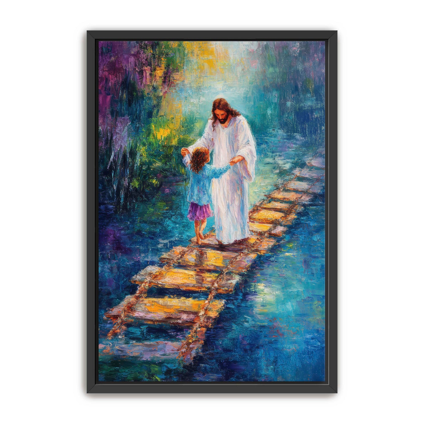 Jesus Guiding Child on Bridge