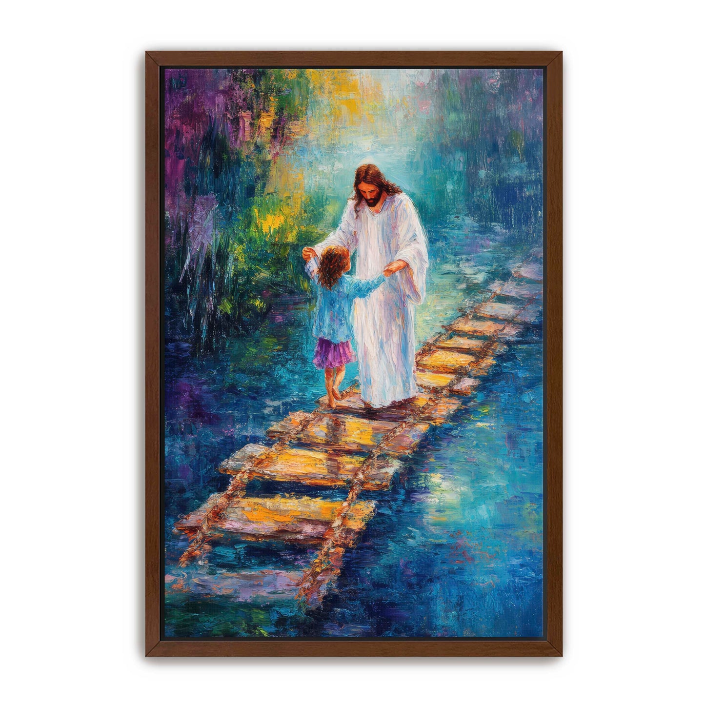 Jesus Guiding Child on Bridge