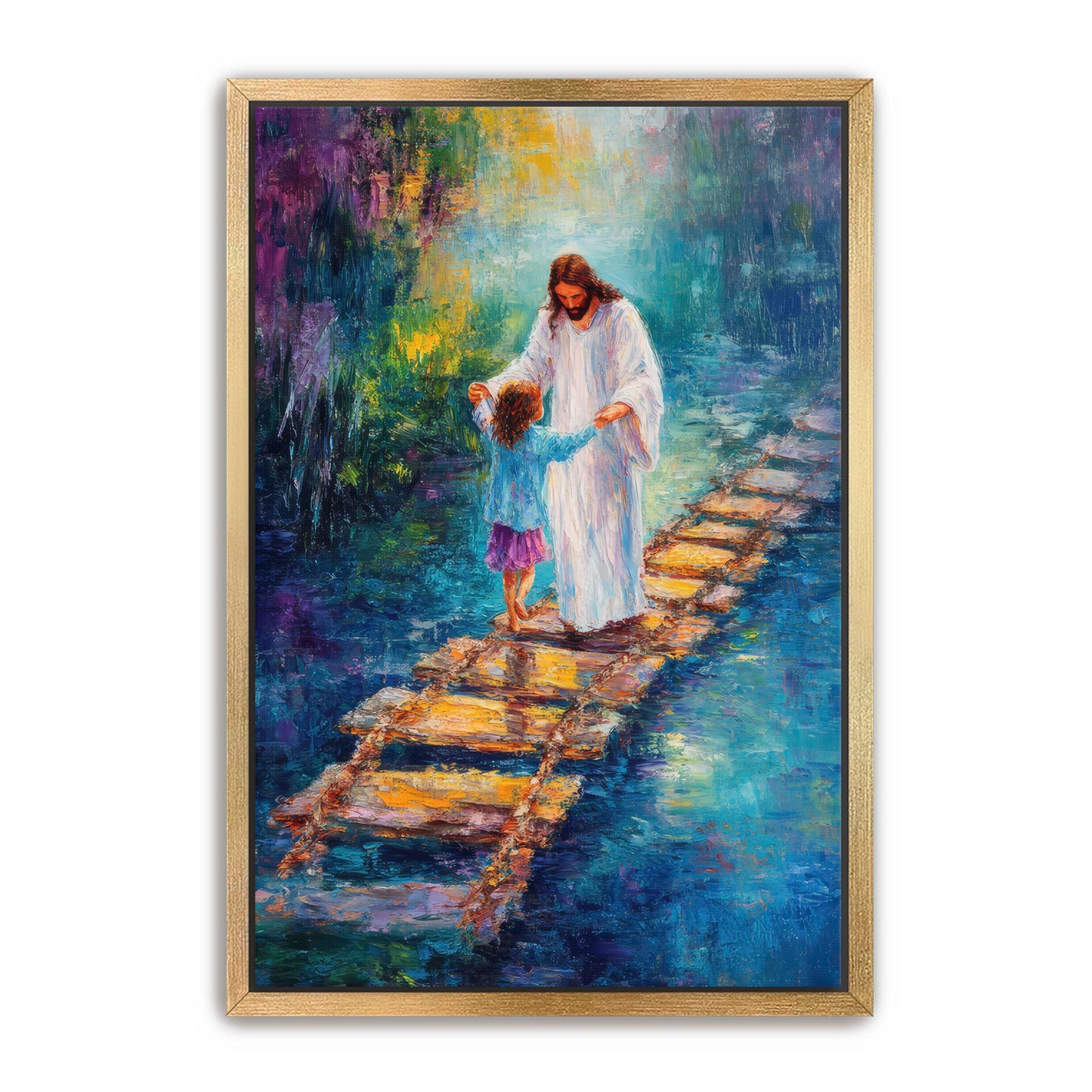 Jesus Guiding Child on Bridge