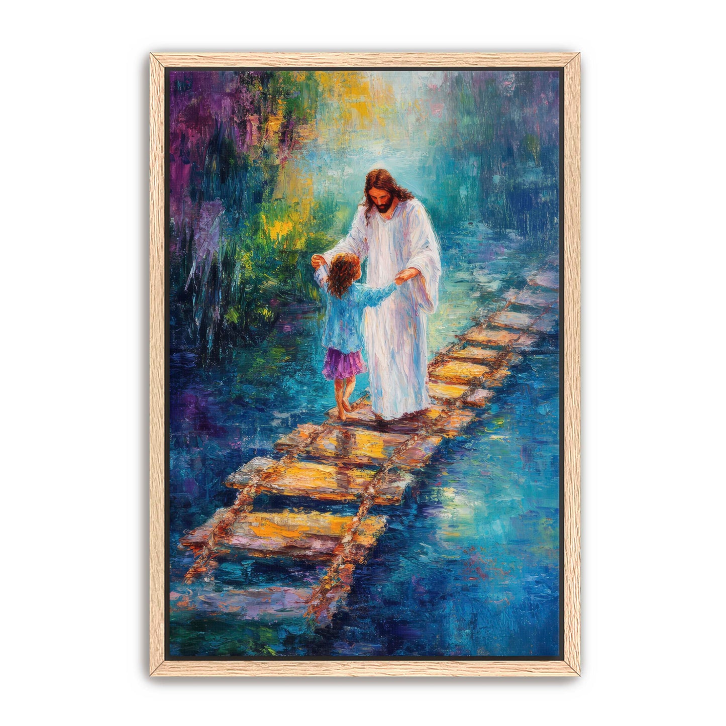 Jesus Guiding Child on Bridge