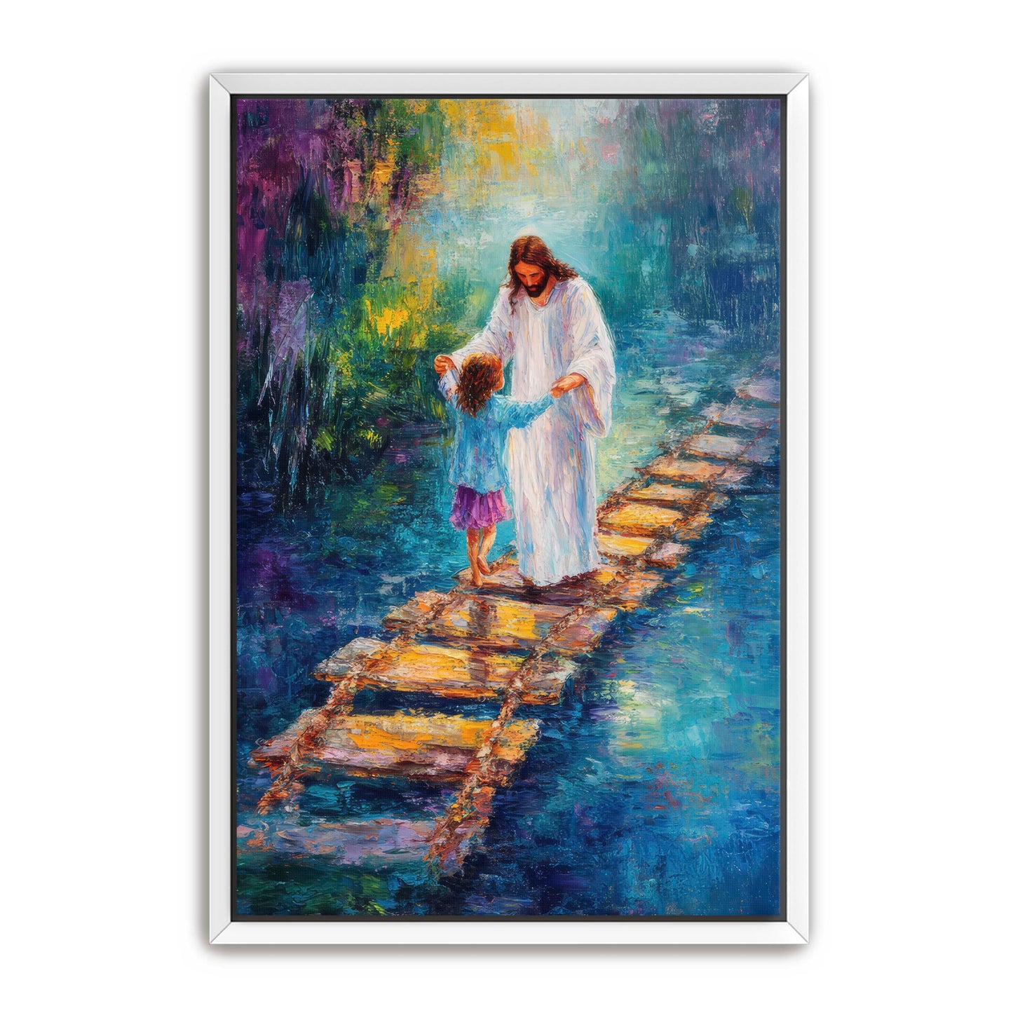 Jesus Guiding Child on Bridge