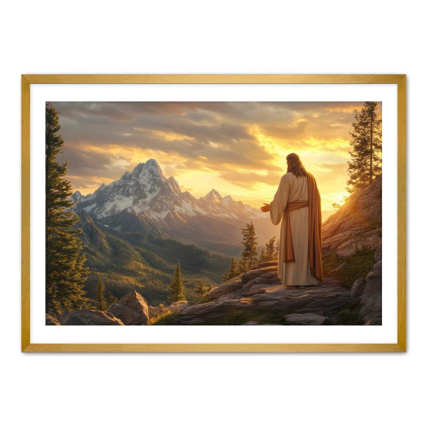 Jesus Overlooking Mountains