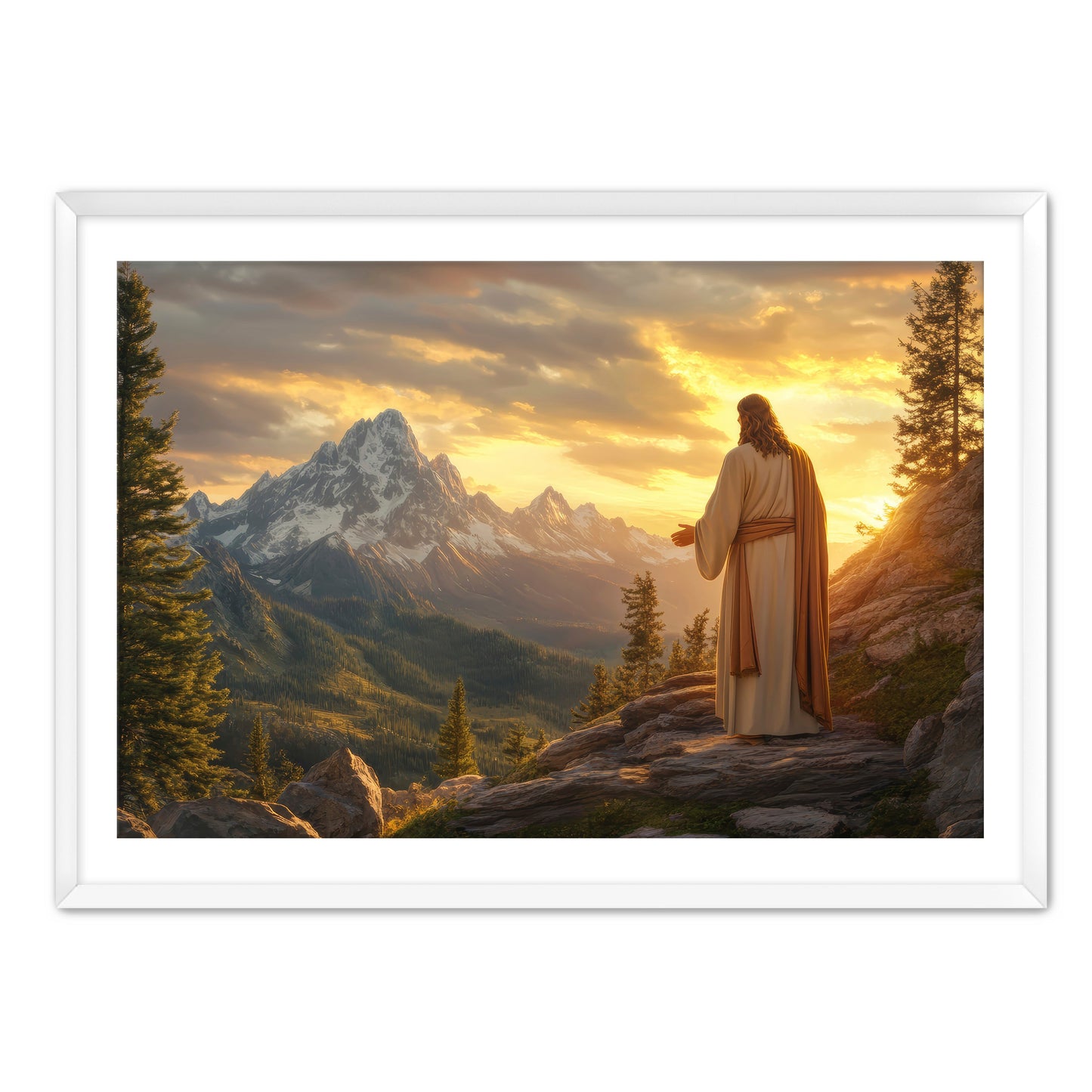 Jesus Overlooking Mountains