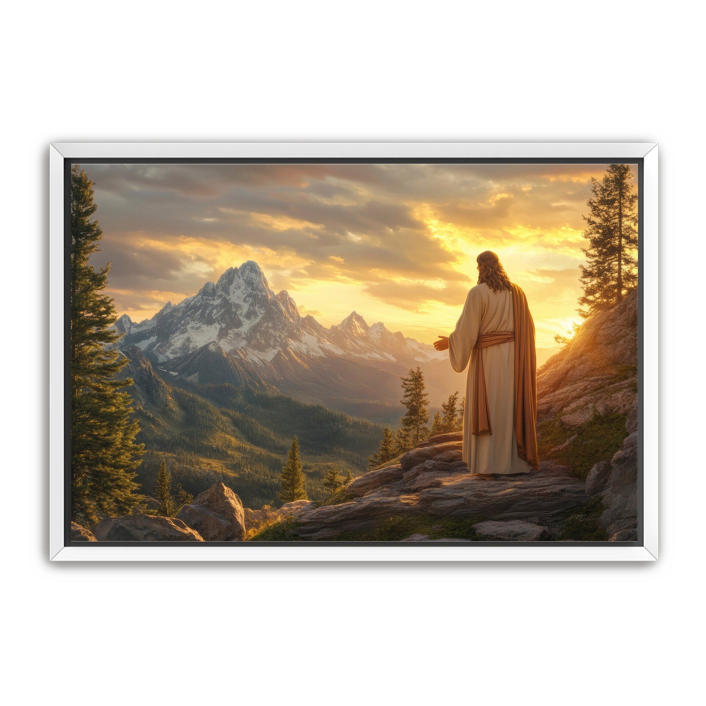 Jesus Overlooking Mountains