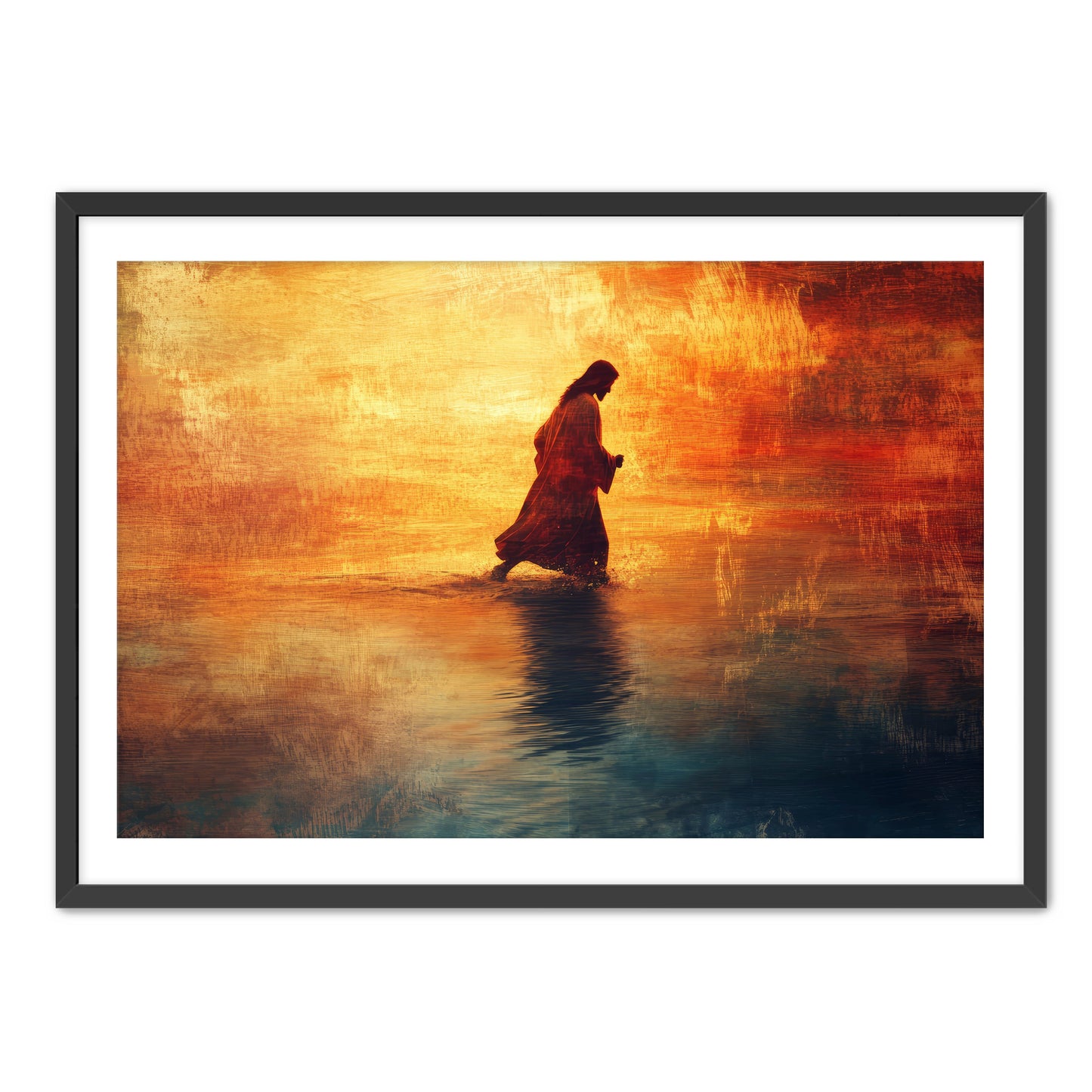 Jesus Walking on Water Painting Orange