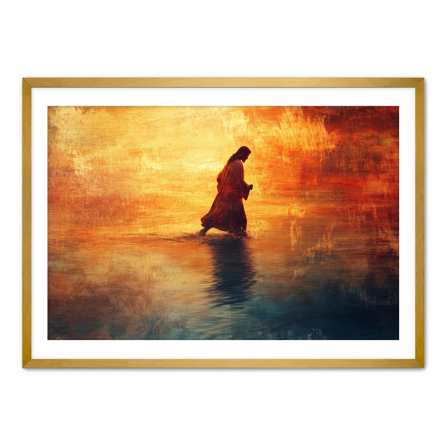 Jesus Walking on Water Painting Orange