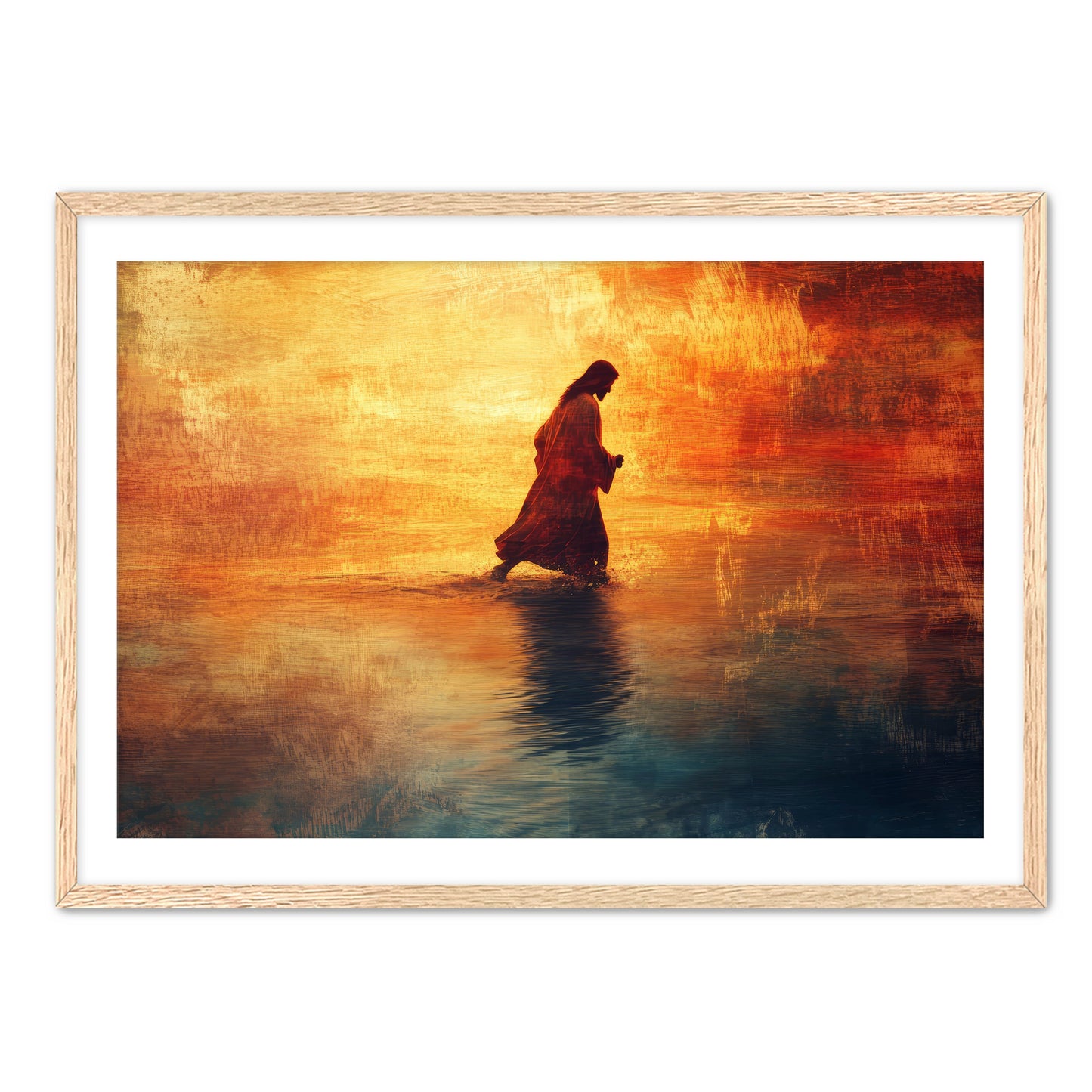 Jesus Walking on Water Painting Orange