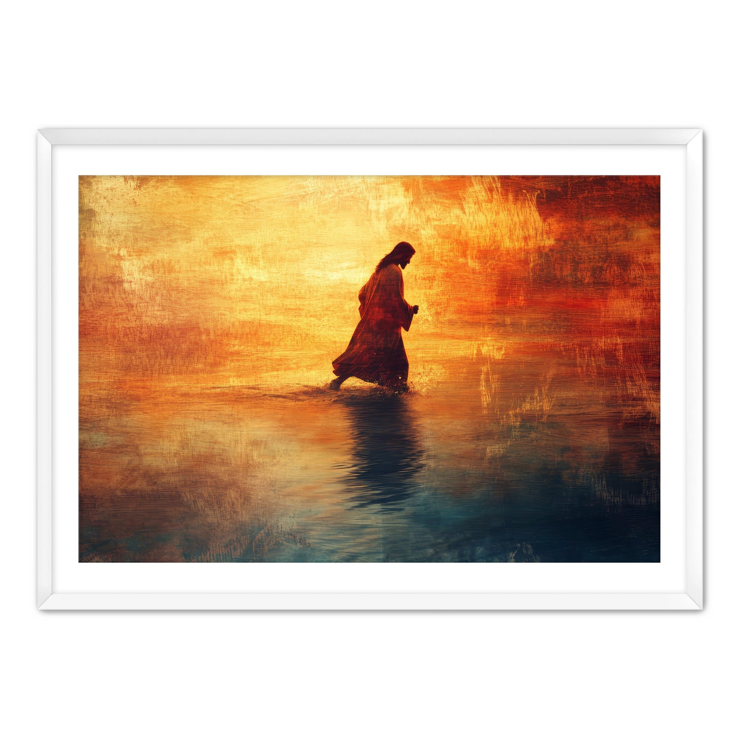 Jesus Walking on Water Painting Orange