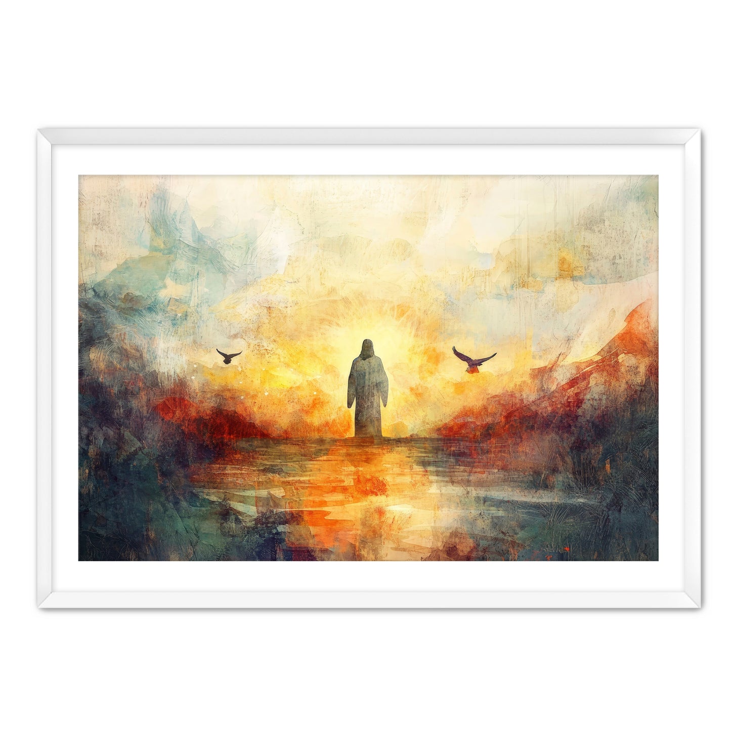 Jesus Water Color with Birds