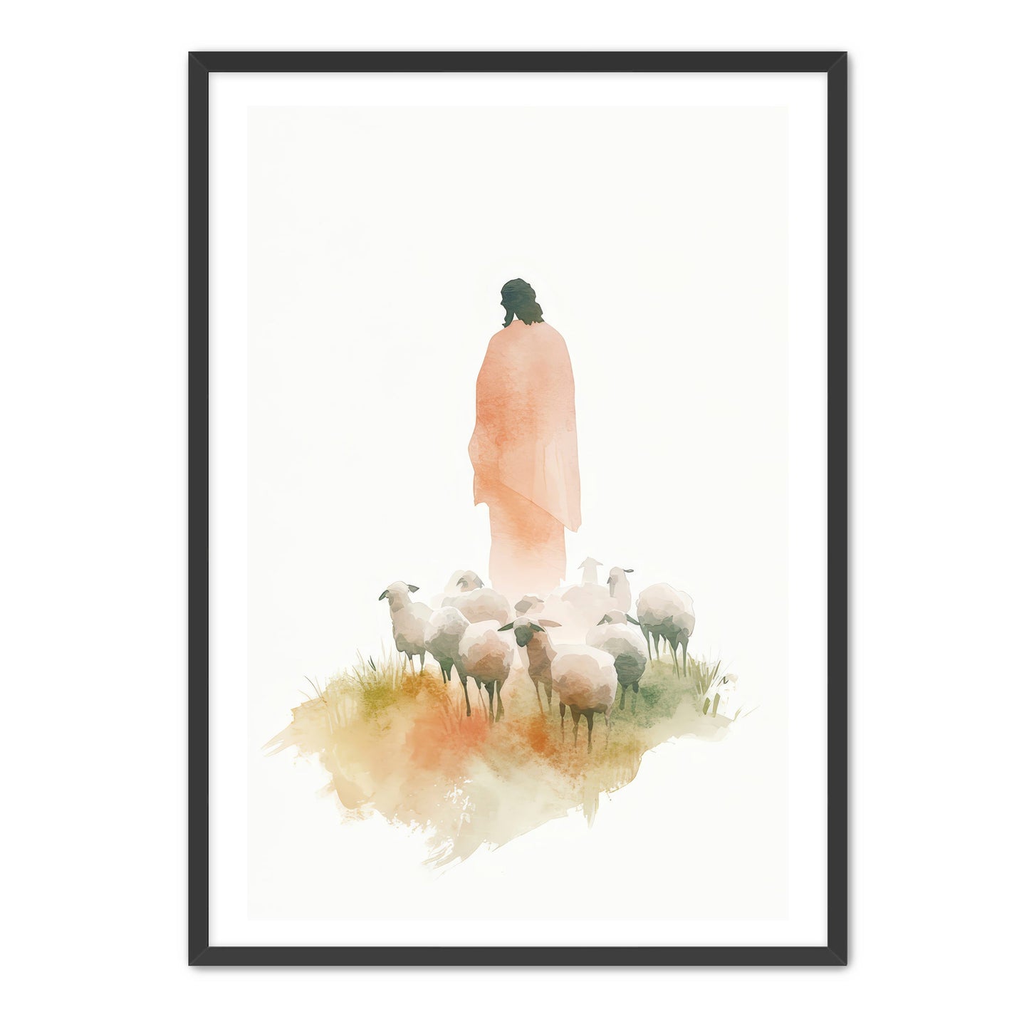 Jesus and Sheep Watercolor